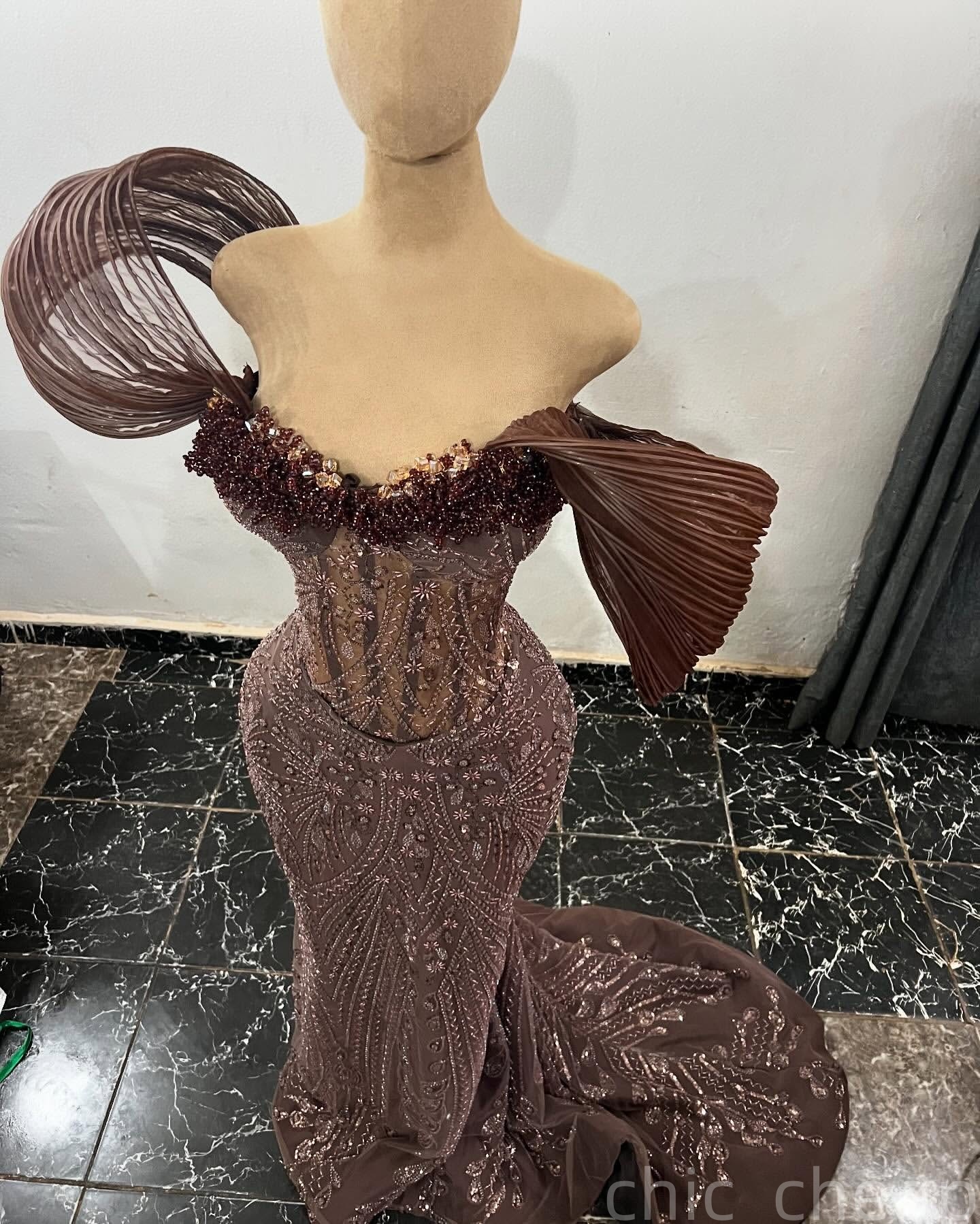 Mermaid Chocolate Prom Dresses 2025 Illusion Crystals Sequined Evening Formal Party Second Birthday Engagement Gowns Plus Size Dress For Special Occas