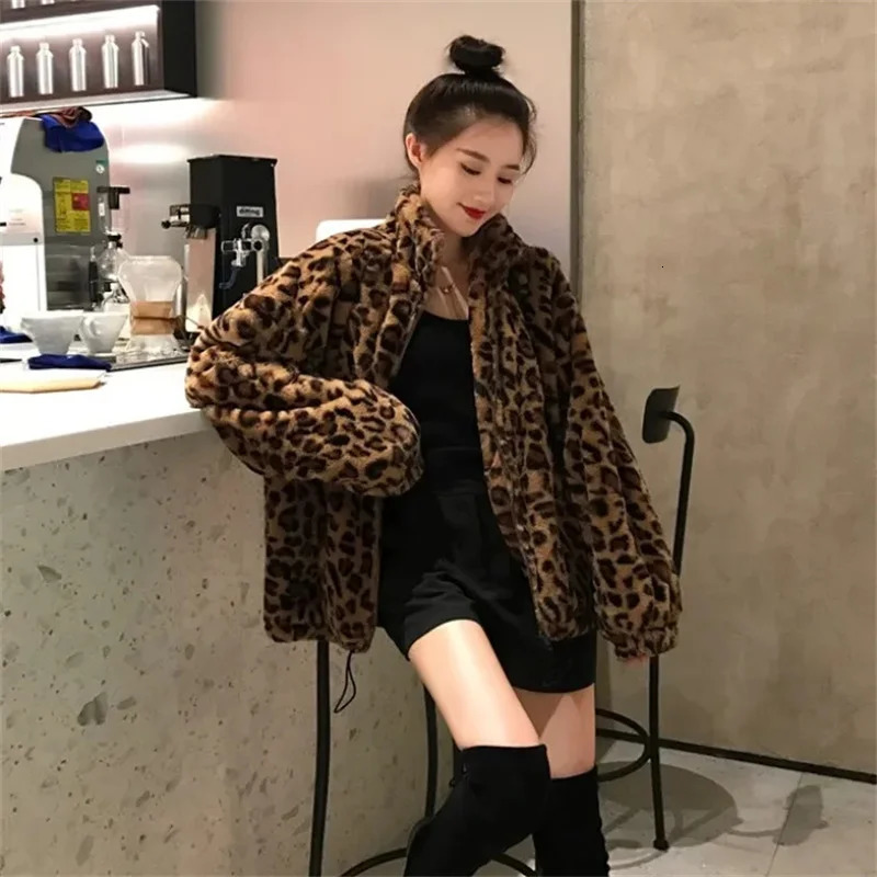 Autumn Winter Woman Jacket Leopard Mink Velvet Jacket Korean Loose Lady Outerwear Warm Female Faux Fur Coats 250723