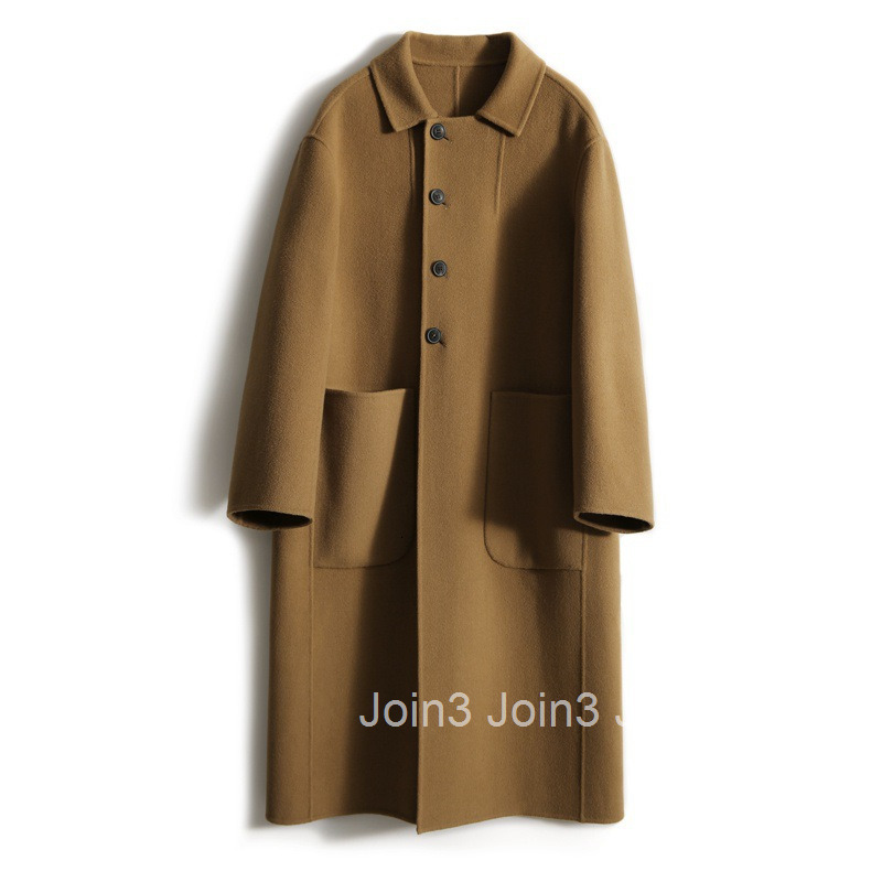 Winter Spring New Woolen Coat for Women Plus Size Loose Slimming Mid-Length Turn-Down Collar Buttoned Woolen Coat for Women