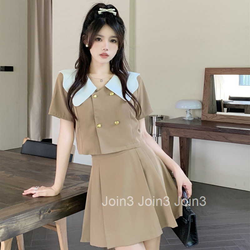 Summer New Plus Size Womens Fashion Elegant Slim Fit Concealing Fat Short Sleeve Top and Half Skirt Set