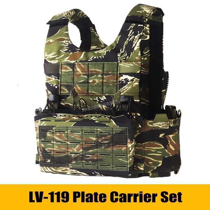 LV119 Plate Carrier Set TIGER STRIPES Tactical Vest Lightweight Quick Release Airsoft Molle Hunting Gear with Triple Mag Pouch Z250728