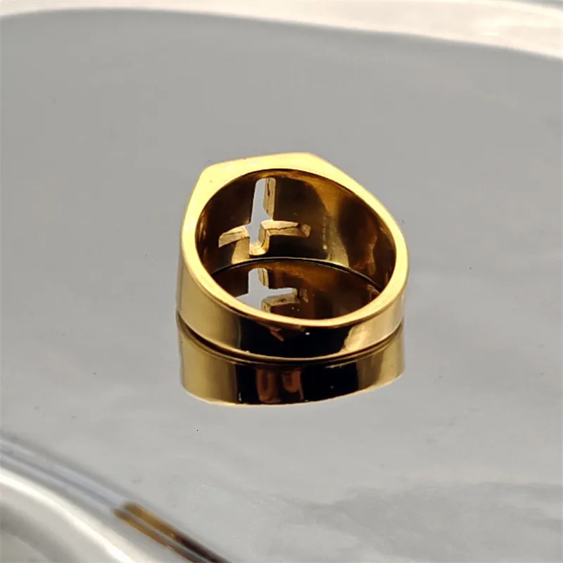 Jesus Cross Ring 316L Stainless Steel Jewelry Polishing Hollow Out Unisex Cross Rings 250729