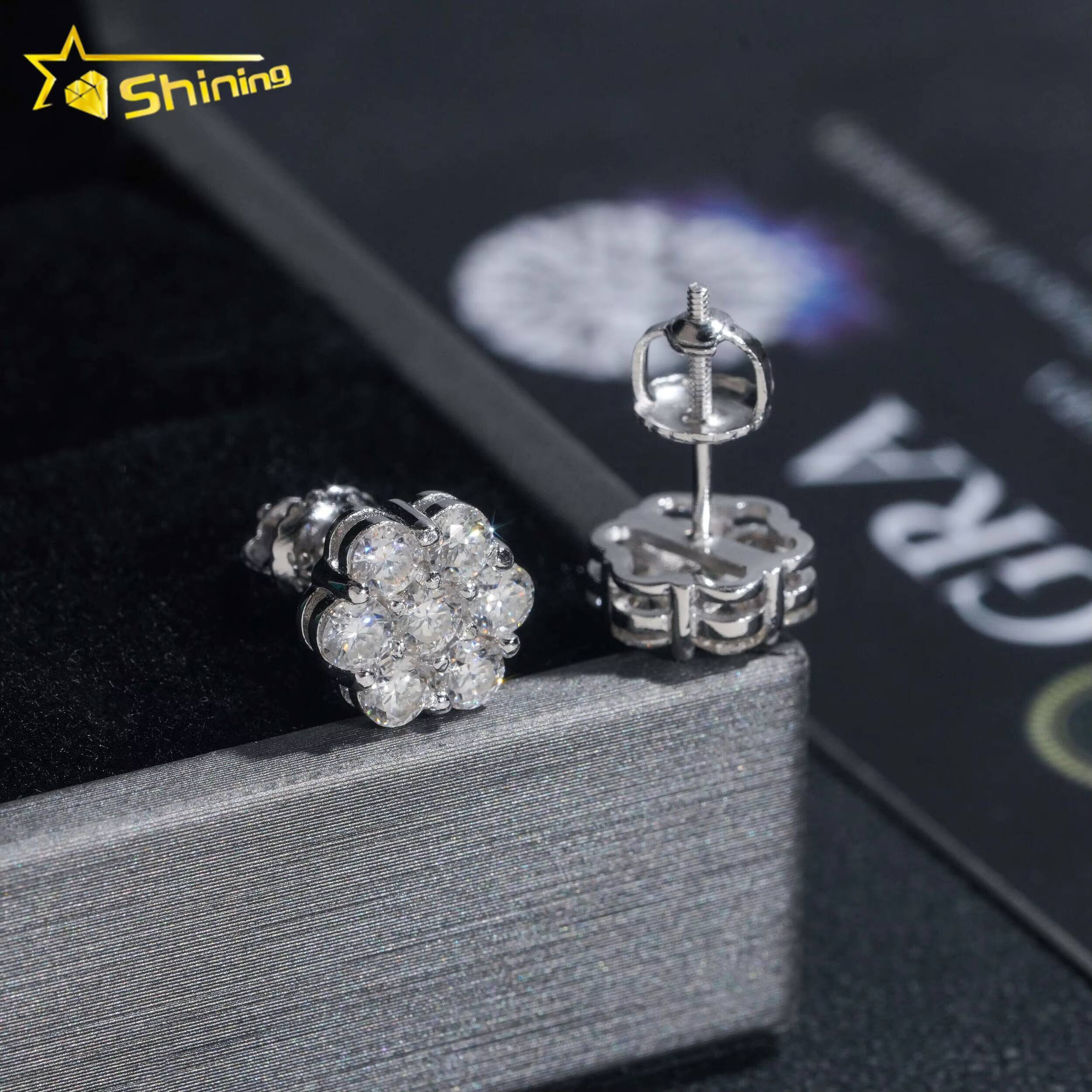 Hot Sale Pass Diamond Tester Hip Hop 925 Silver Gold Plated Flower VVS Moissanite Diamond Stud Earrings