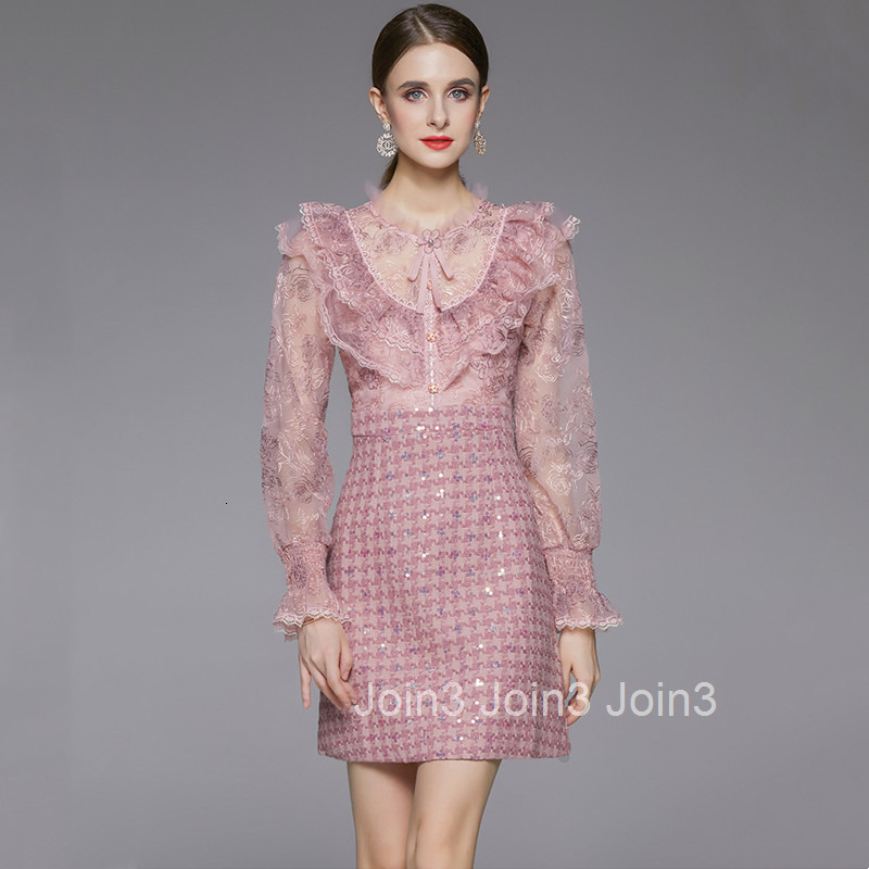 Fashionable Elegant Heavy Embroidery Sequin Tweed Base Dress Autumn Winter New Ruffled Beaded Dress
