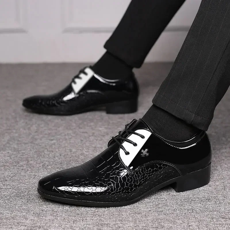 Oxford shoes for men patent leather wedding shoes office slip on men work shoe Pointed Toe derbies sapatos masculinos 250724
