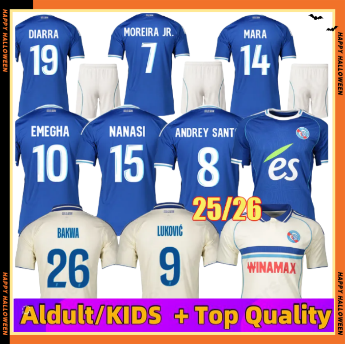 25 26 maillot Strasbourg soccer jerseys MARA BAKWA EMEGHA MOREIAR JR. 2025 2026 ANDREY SANTOS NANASI strasbourg de course 2025 2026 Football Shirts Men kids kits