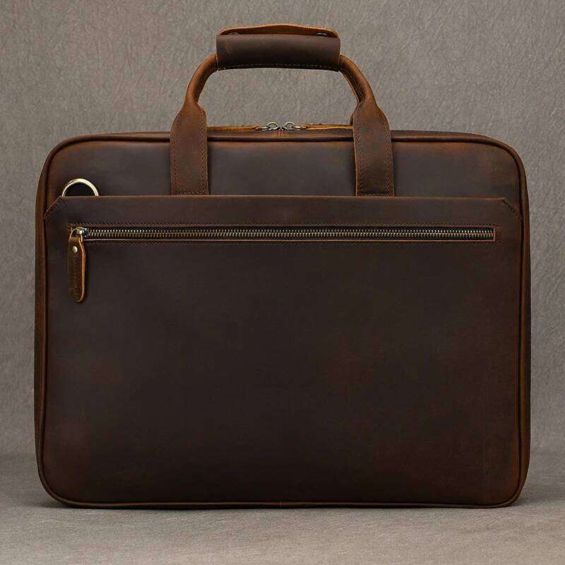 OLOEY Leather men's business commuter leather man briefcase cowhide handbag retro fashion shoulder A4 document laptop bag