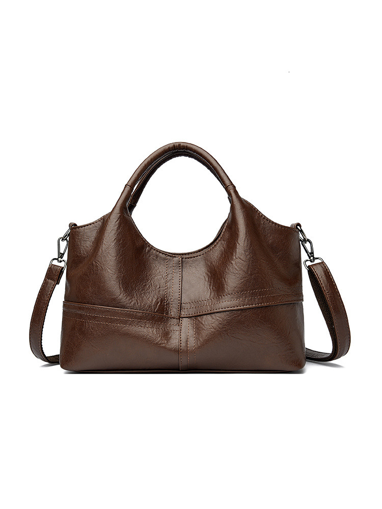 DHAL Textured Soft Leather Handbag for Middle-aged Women, New Lightweight Commuter Large Capacity Crossbody Basket Bag