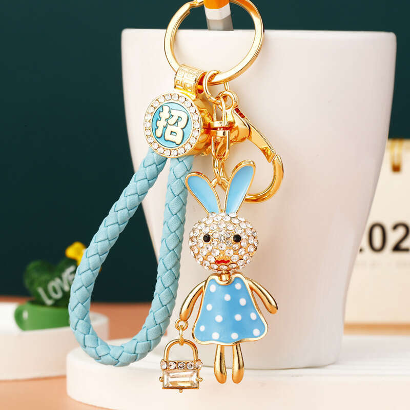 Diamond-encrusted Zodiac Bunny Car for Women Cute Creative Bag Pendant Metal Keychain Ring Gift
