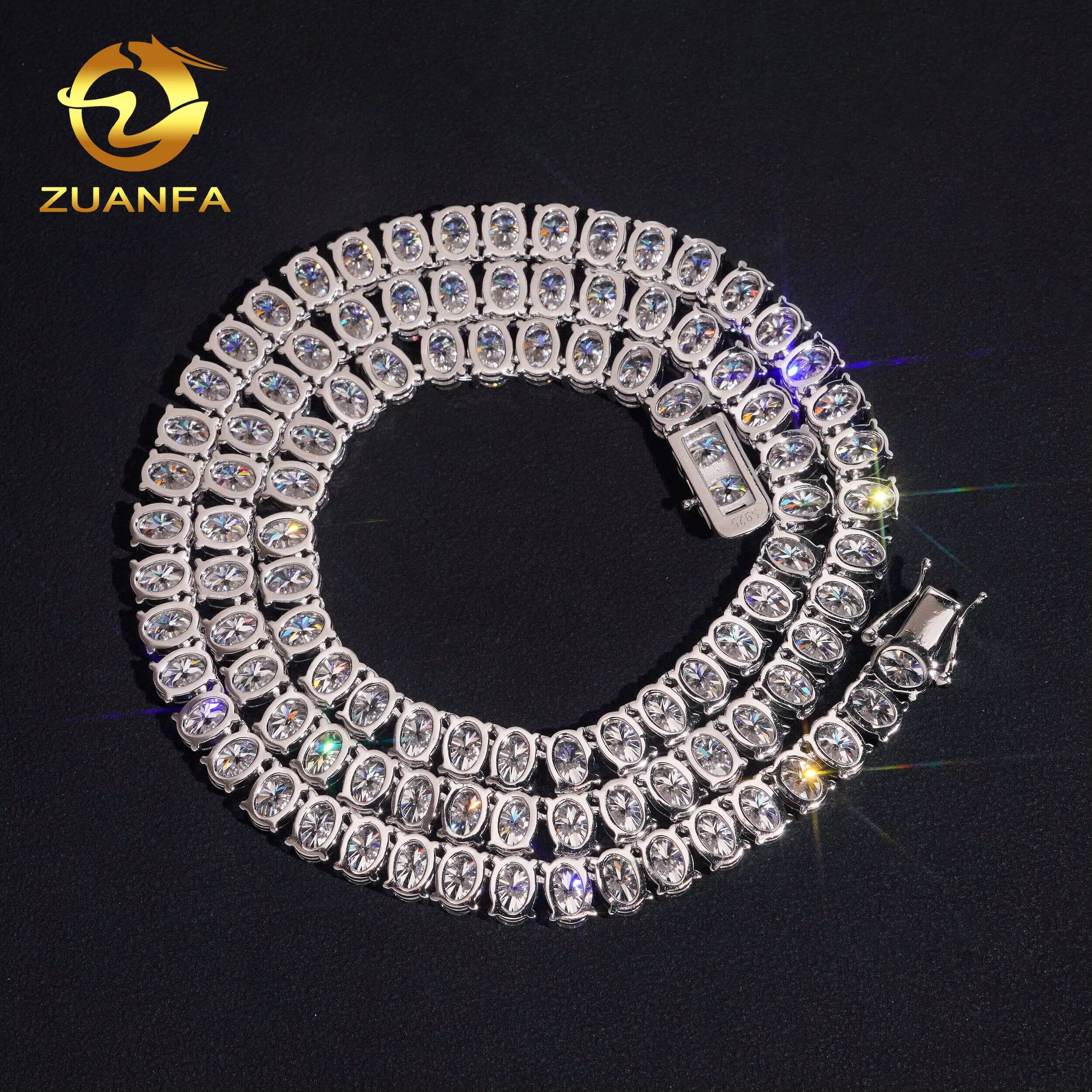 5X7mm Moissanite Pass Diamond Tester GRA Certificated Diamonds 925 Silver Gold Plated Oval Cut Moissanite Cuban Link Chain