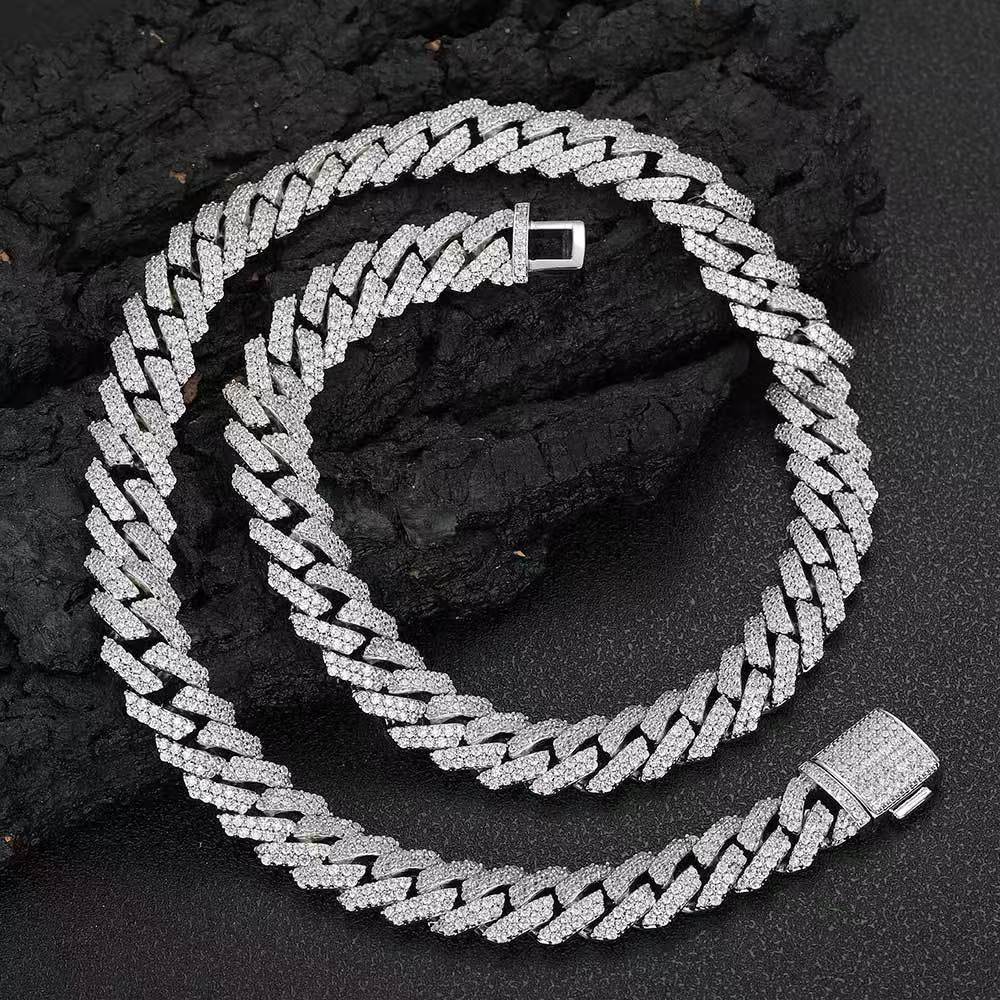 designer chain hip hop Men's necklace jewelry 15mm wide 2rows k chains vvs moissanite white gold plated sterg sier cuban bracelets Free shipping
