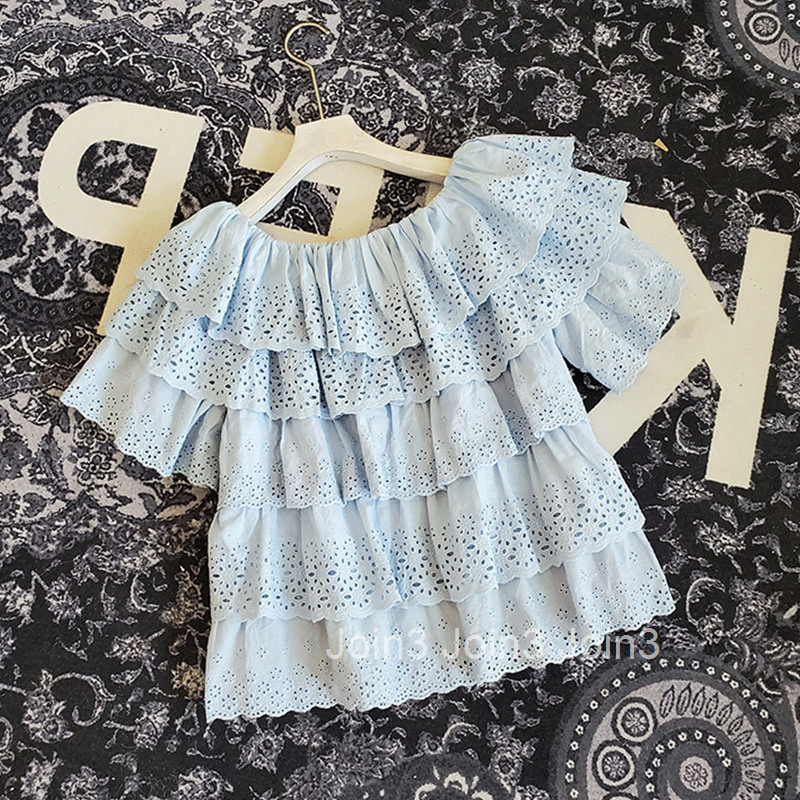 Summer New Fashion Elegant Off-Shoulder Ruffle Cake Short Sleeve Top for Women Internet Celebrity Doll Blouse