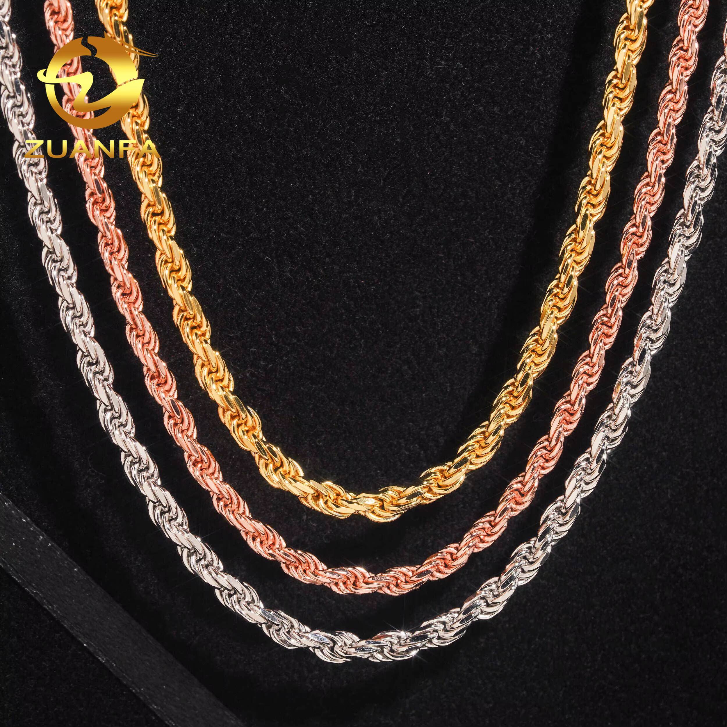 3.5mm 925 Silver Rope Chain Hip Hop Jewelry Iced Out Cuban Link Chain Pass Diamond Tester