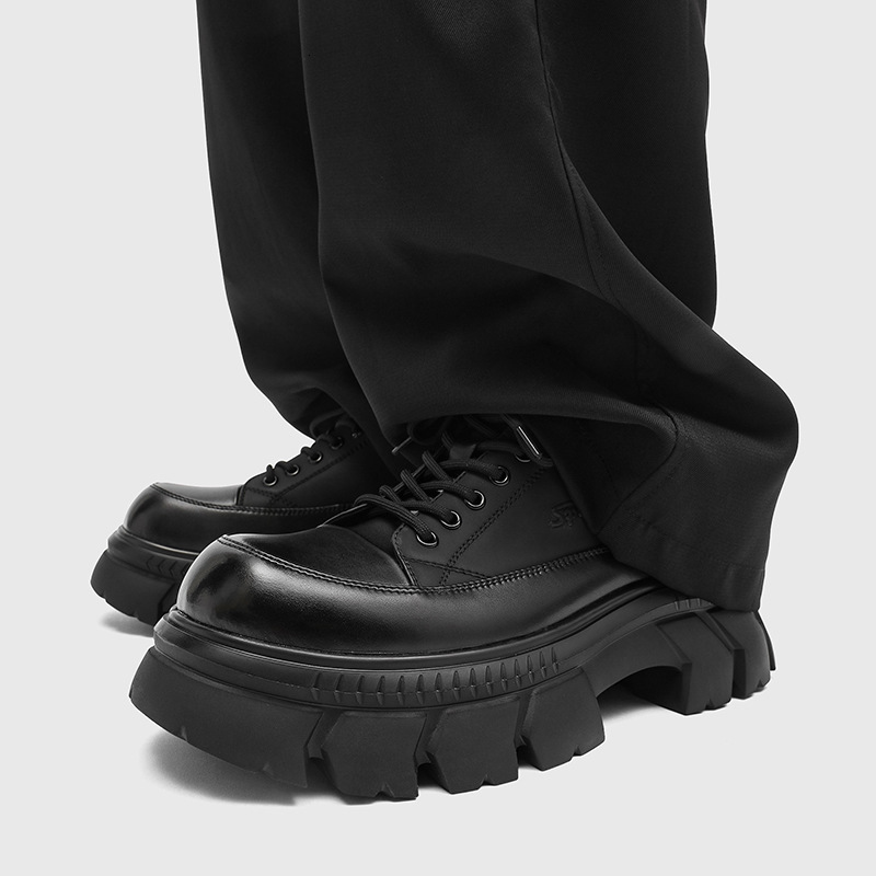 Casual Breathable Spring and Autumn New Men's British Style Business Formal Versatile Low-top Height-increasing Black Leather Shoes