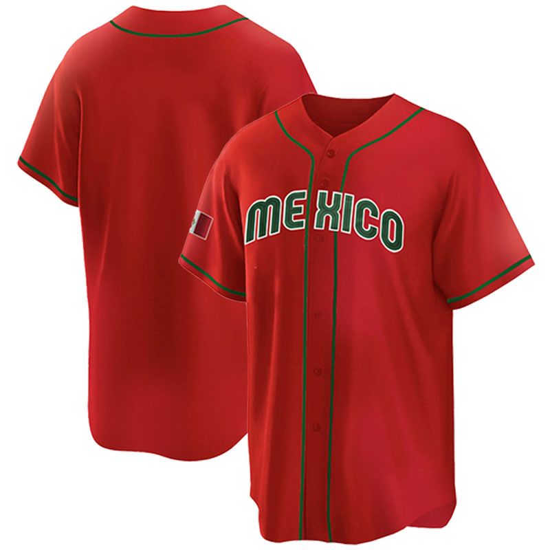 Men's Mexico Red Jerseys Embroidered Shirts Uniform Jersey Baseball Button Down Shirt Birthday Sports Gifts for Men Women Free shipping