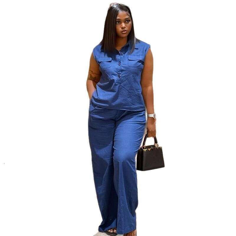 Women's Casual Stylish Vest Two-Piece Set High-Waisted Wide-Leg Pants New High-End Versatile Outfit B5