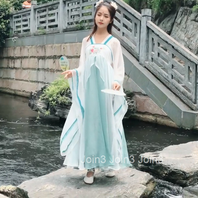 New Summer Fairy Ancient Costume Ru Skirt with Flutter Sleeves Hanfu Elegant Han Element Dress Long Dress