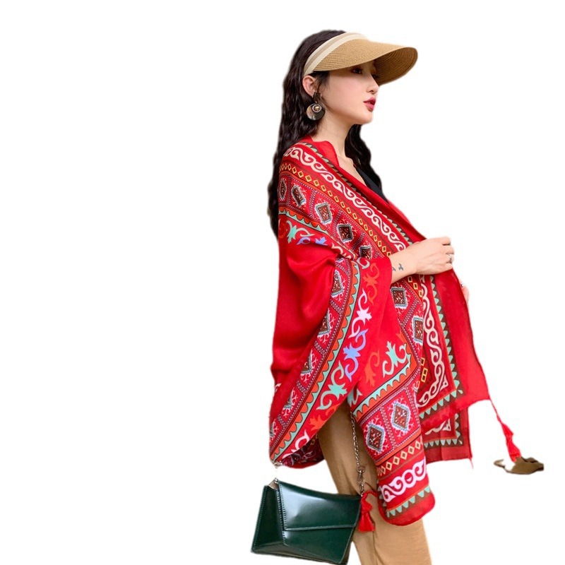 Shawl scarf dual beach sunscreen beach scarf red big scarf female desert travel photo 2025