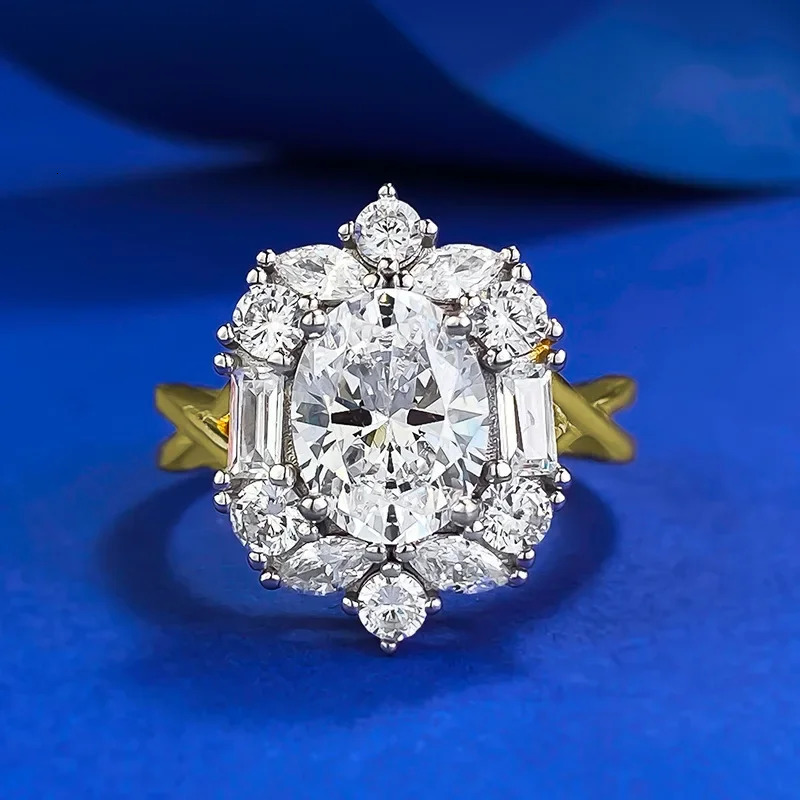 14K Gold Vintage Lab Diamond Ring 100% Real 925 Sterling Silver Party Wedding Band Rings for Women Engagement Jewelry Gift 250729