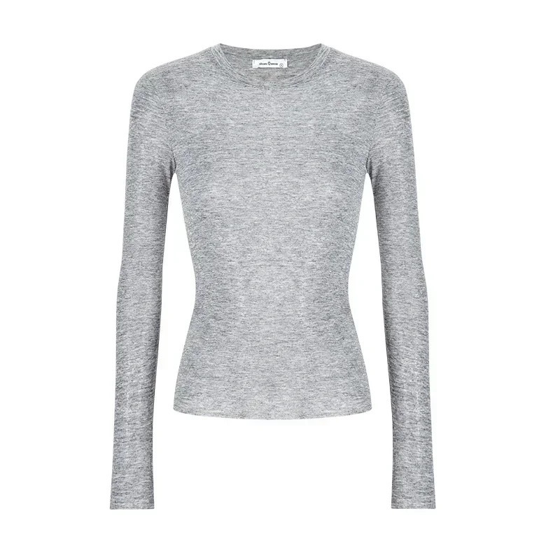 High Quality Plain Women Cotton T Shirt Elastic Basic Tshirts Female Casual Tops Long Sleeve Sexy Thin Tshirt See Through 250729