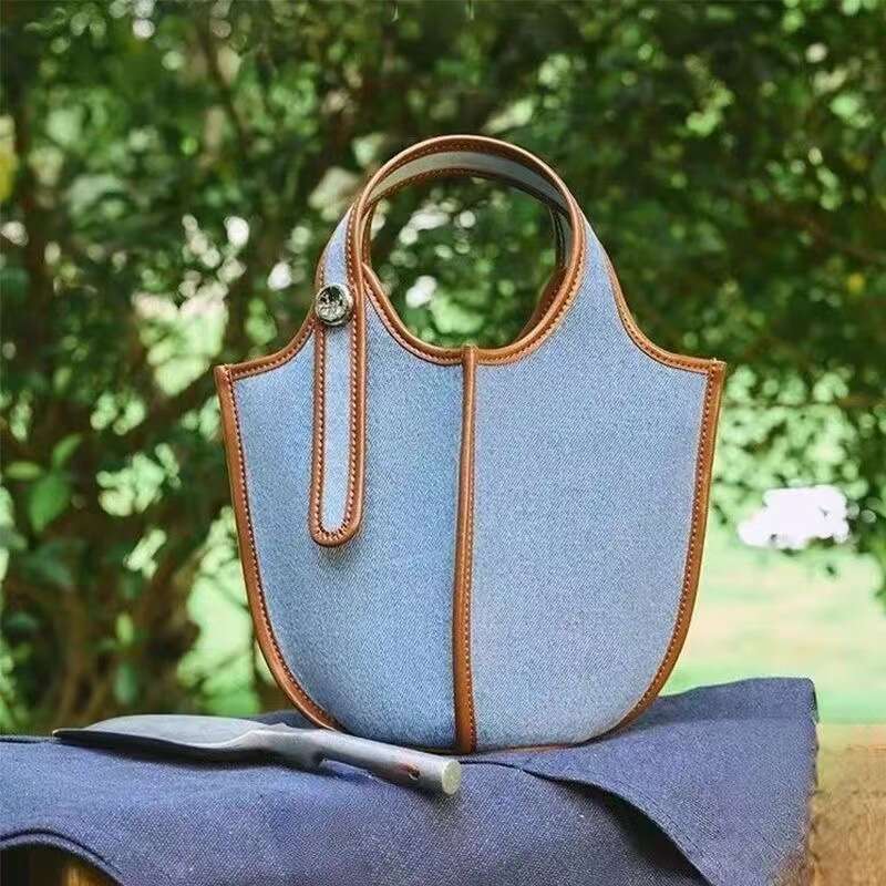 Denim Fruit Basket Bucket Small Women's 2024 New Summer Niche Designer Canvas Tote Bag