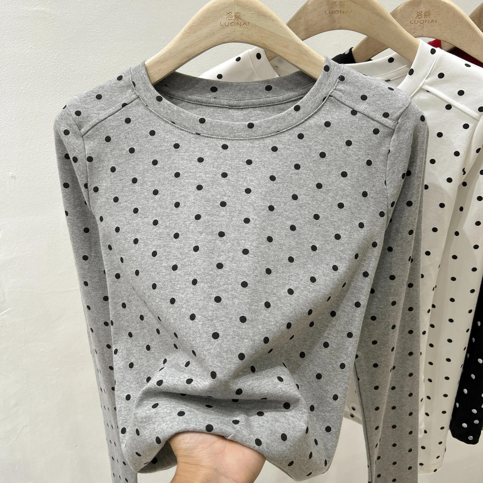 Korean Style Sweet Polka Dot TShirt Womens Casual Long Sleeve ONeck Tees Early Autumn Slim Fit Sexy Tops w250729