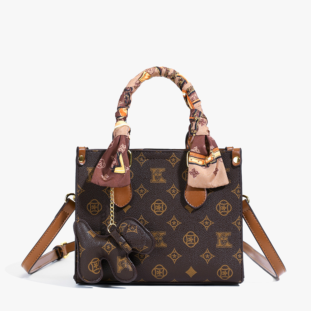 High-end print contrasting letter tote small bag women's 2025 new old flower light luxury Korean temperament shoulder bag