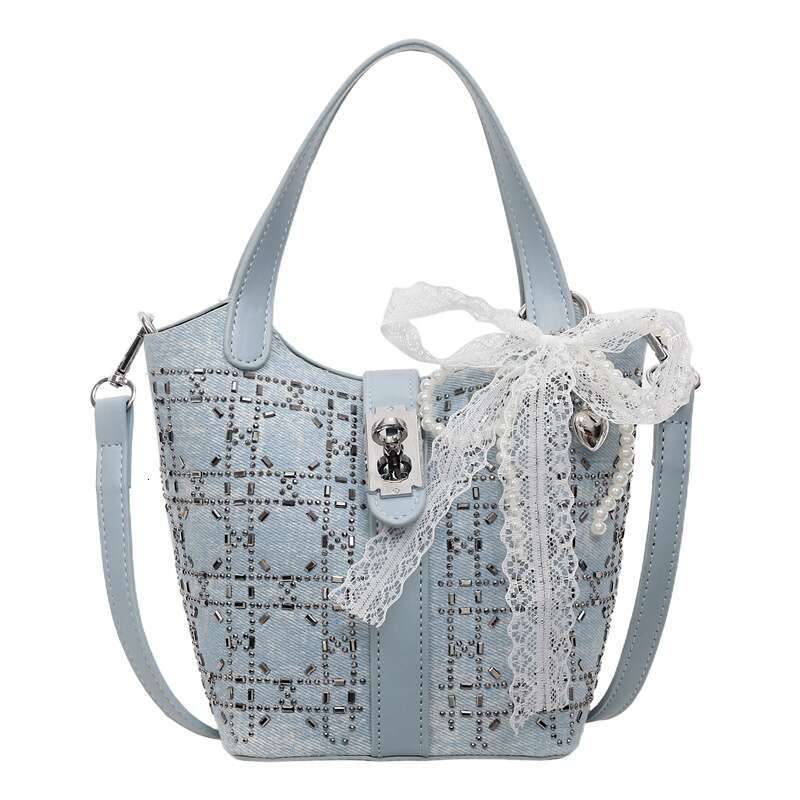 Denim Bucket for Women 2025 New Trendy Fashionable Shiny Rhinestone Stylish Single Shoulder High-end Crossbody Bag
