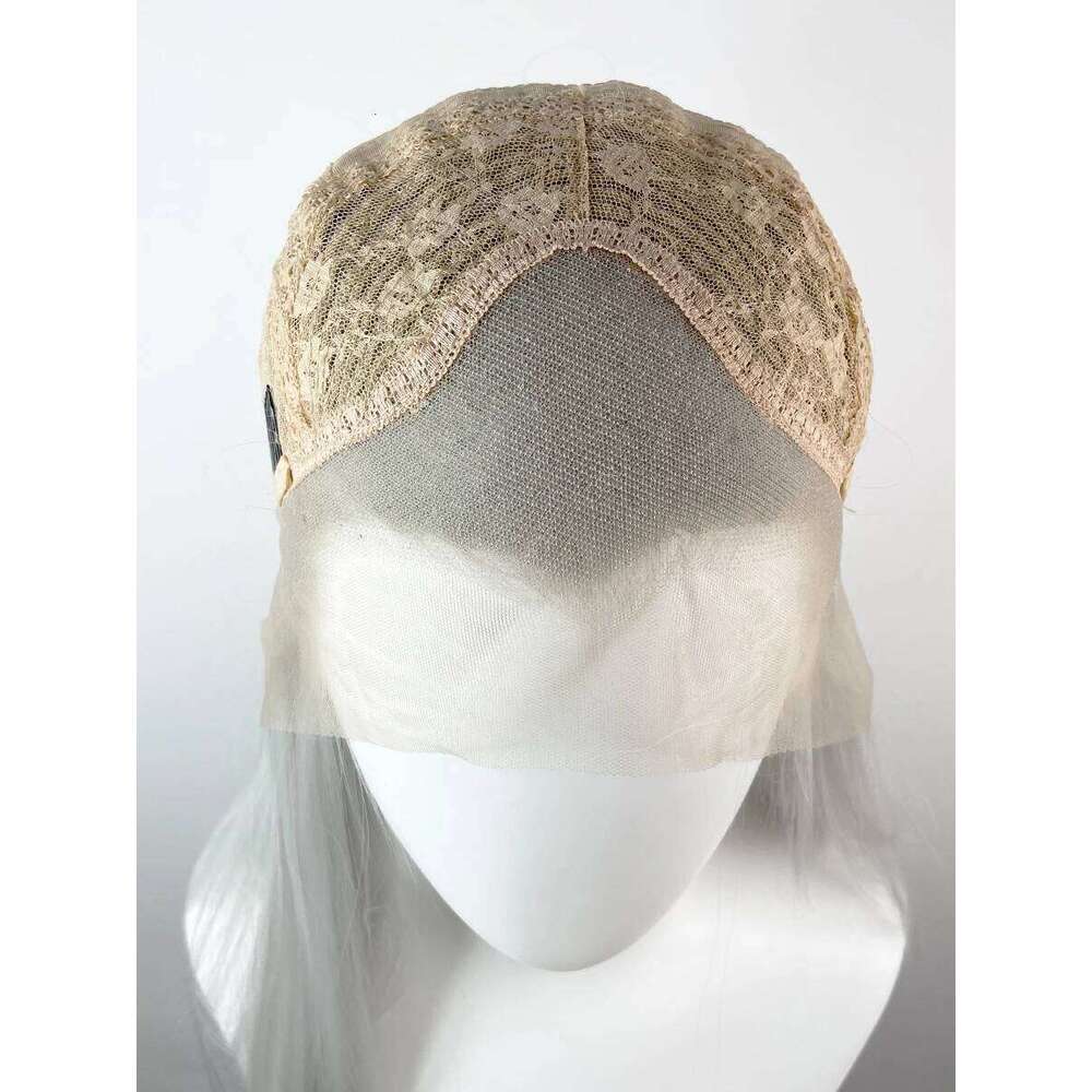 Sier Grey Human Synthetic Lace Front For Women Elf Cosplay 26 Inch Long Straight Glueless Wigs Free Part