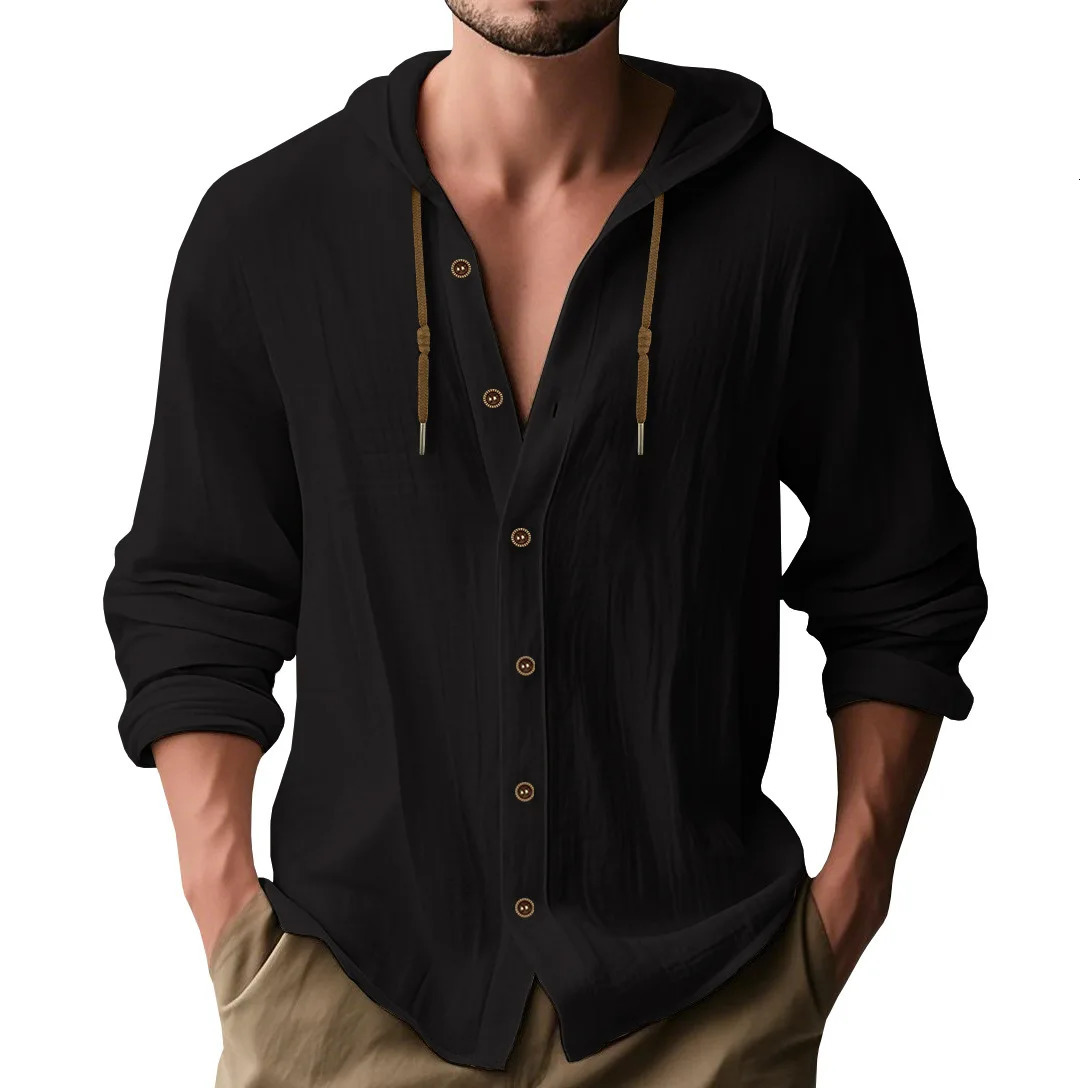 Mens Shirts Cotton and Linen Long Sleeved Hoodie Sports Leisure Loose Selling Clothing Spring Autumn Season 250729