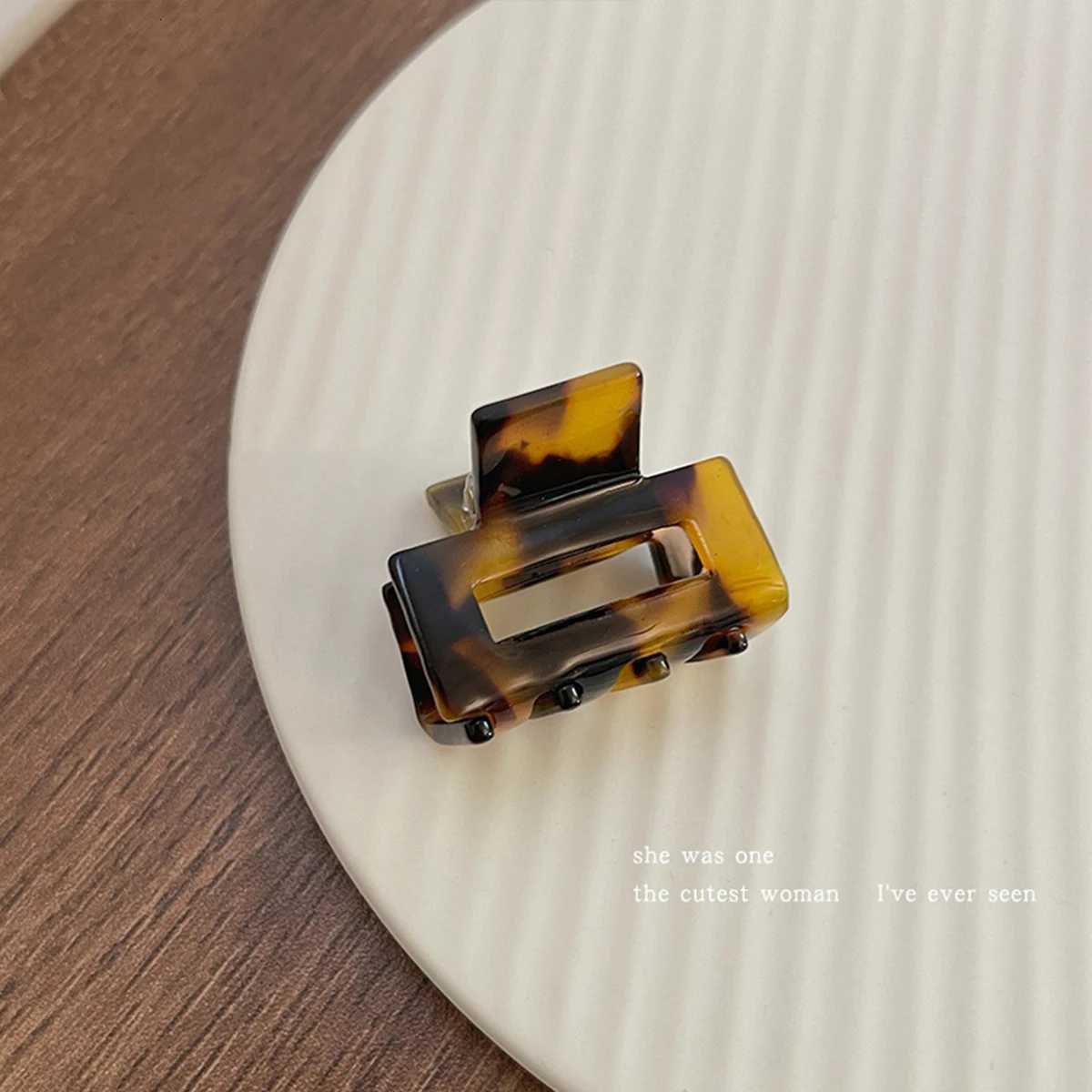 1pc Acetate Leopard Print Checkerboard Plaid Hairpin Classic and Daily Grab Clip Small Square High Ponytail Hair Claw Z250729