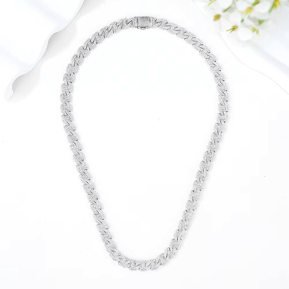 Trendy High Quality 925 Silver Personalized Cuban Necklace Mens Fine Jewelry Light Luxury Zircon Cuban Chain
