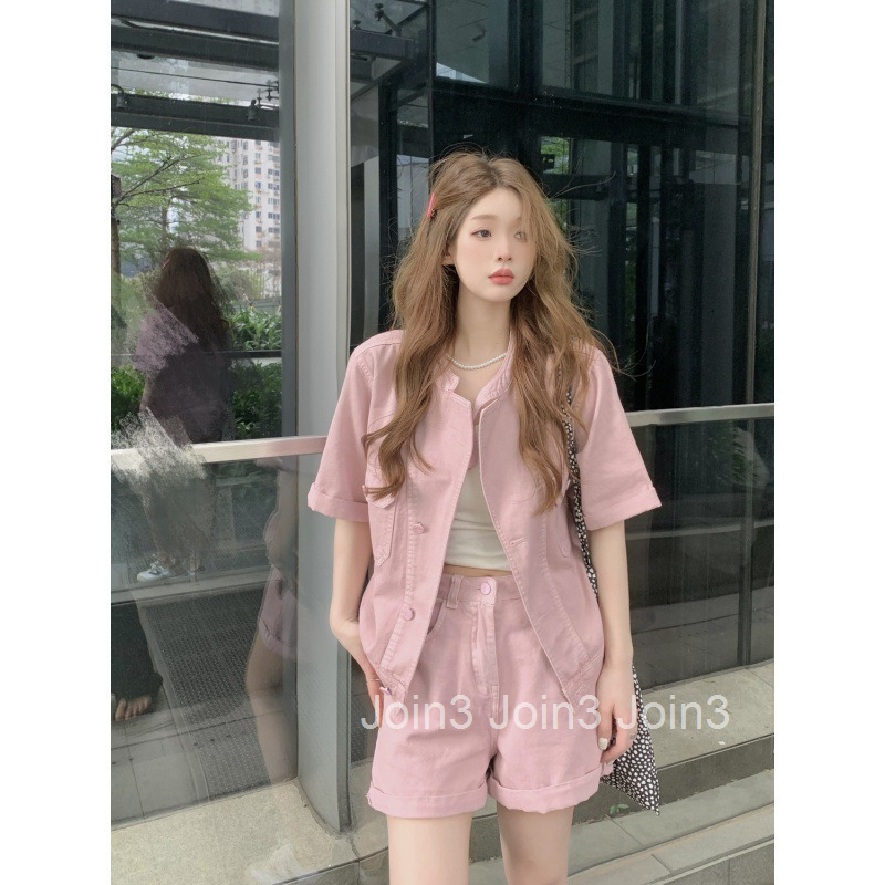 Summer New Design Loose Short Sleeve Denim Jacket Wide Leg Shorts Womens Fashion Set