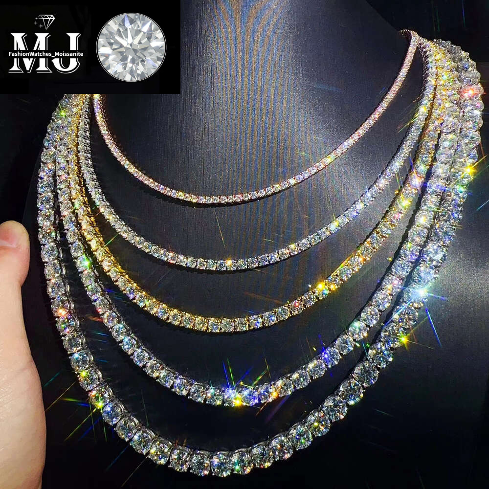 Custom Hip Hop Jewelry Necklace 2Mm 3Mm Sterg Sier Hiphop VVS Moissanite Tennis Chain