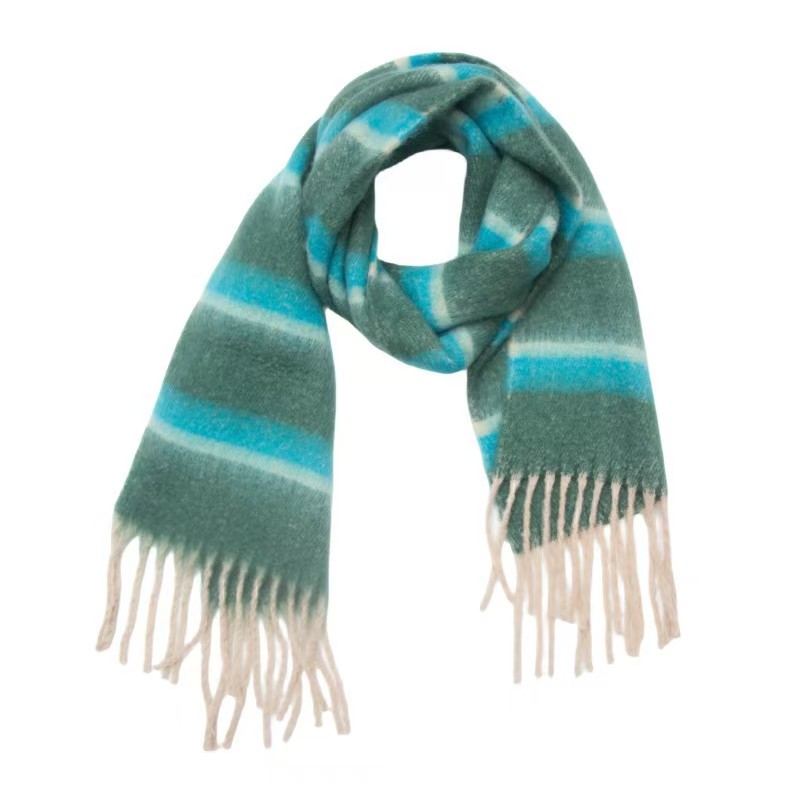T1336 new thickened scarf European and American autumn and winter men's and women's circle yarn thick tassel striped scarf