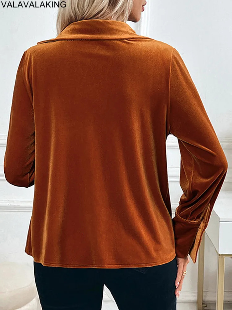 Female Casual Spring Solid Velvet Top Women Long Sleeved Elegant Tshirt Office Lady Autumn Club Pullover Tops Clothes 250729