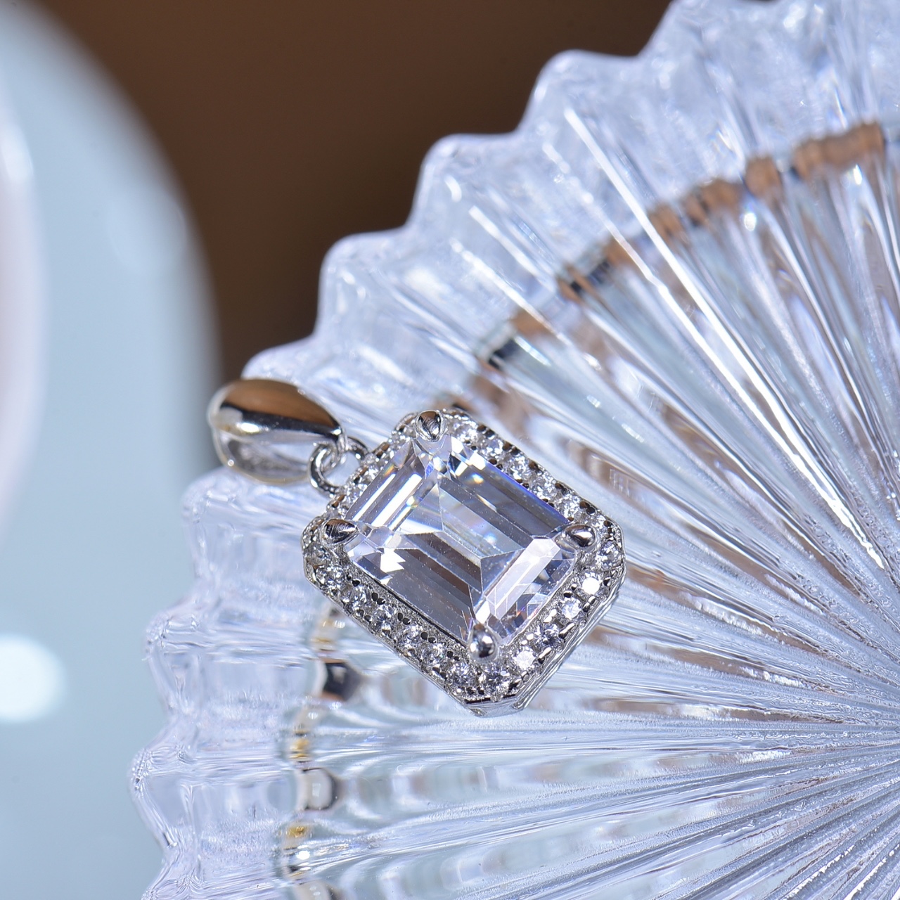 Elegant Micro-Pave Emerald-Cut Moissanite Pendant - Sparkling Gem with Graceful Design, Ideal Gift for Women, Symbol of Sophistication