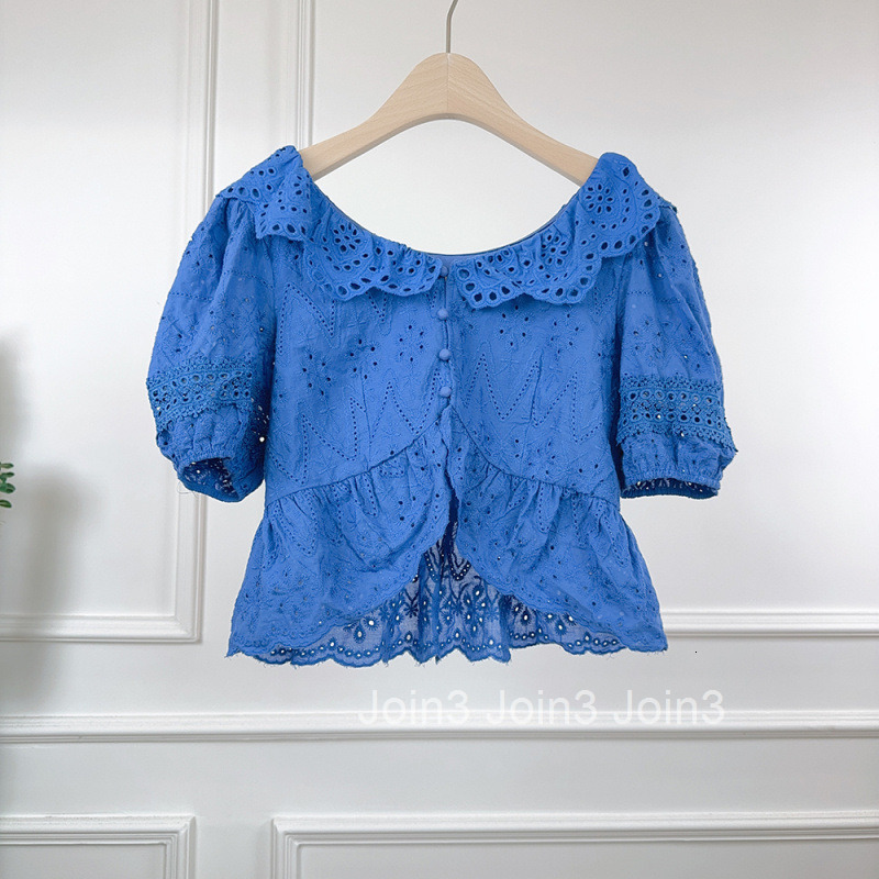 25 Summer New Style Little Fragrance Milk Short Sleeve Shirt Short Women Cream Series Lace Doll Collar Hollow Out Short Sleeve Top Women