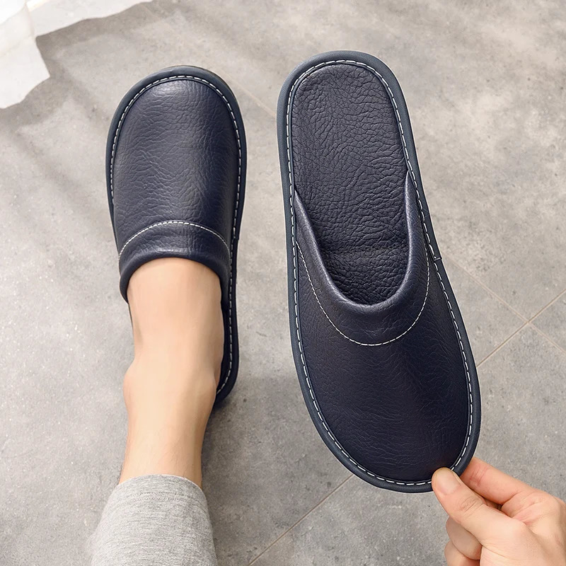 Couples Classic Leather Slippers Men Bedroom Comfort Home Shoes Males Flat Slippers Non-slip Rubber Man Slipper Big Size 47 48 250725