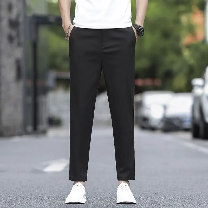 2025 Summer AnkleLength Pants Men Straight Fit Fashion Thin Clothing Solid Color Casual Trousers Male 2838 250717