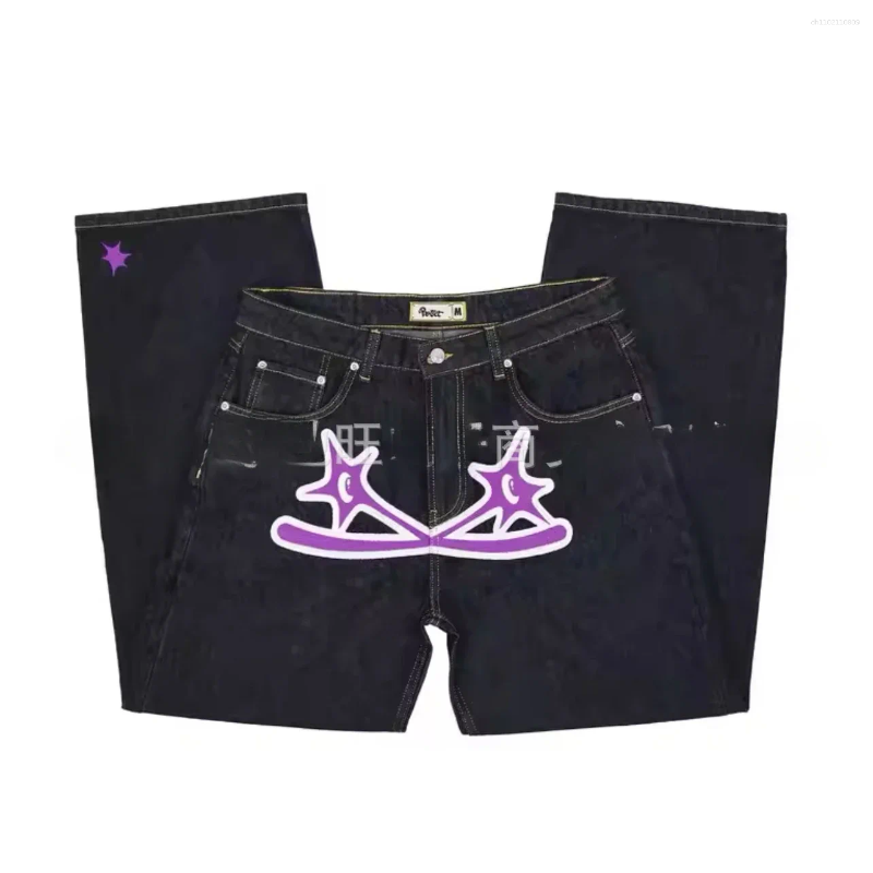 Men's Jeans American High Street Harajuku Mens Hip Hop Star Letter Baggy 2025 Straight Leg Casual Pants Y2k Men Clothing