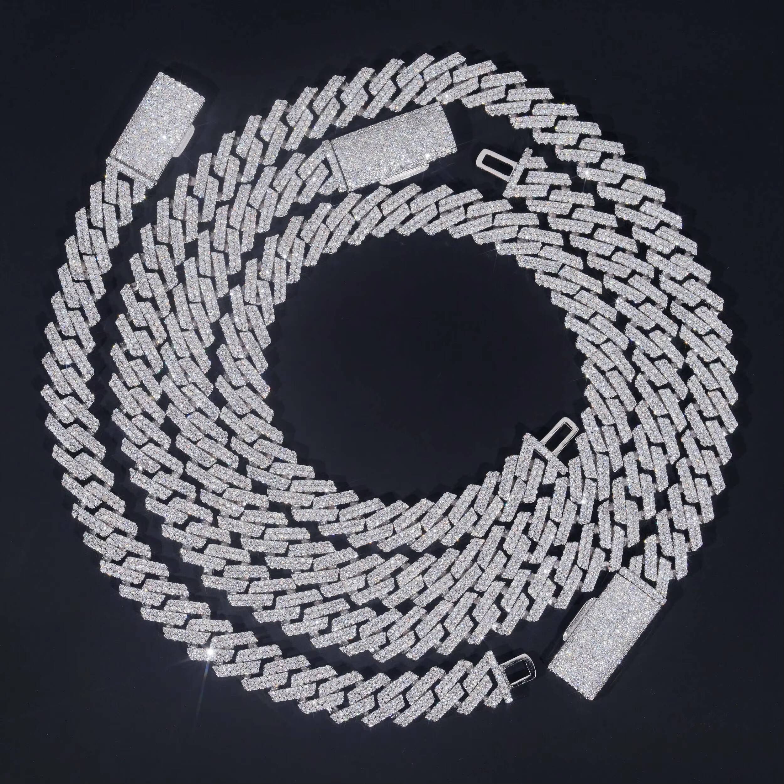 12mm White Gold Plated 925 Sterling Silver VVS Moissanite Diamond Cuban Link Chain Bracelet Iced Out Mossanite Jewelry