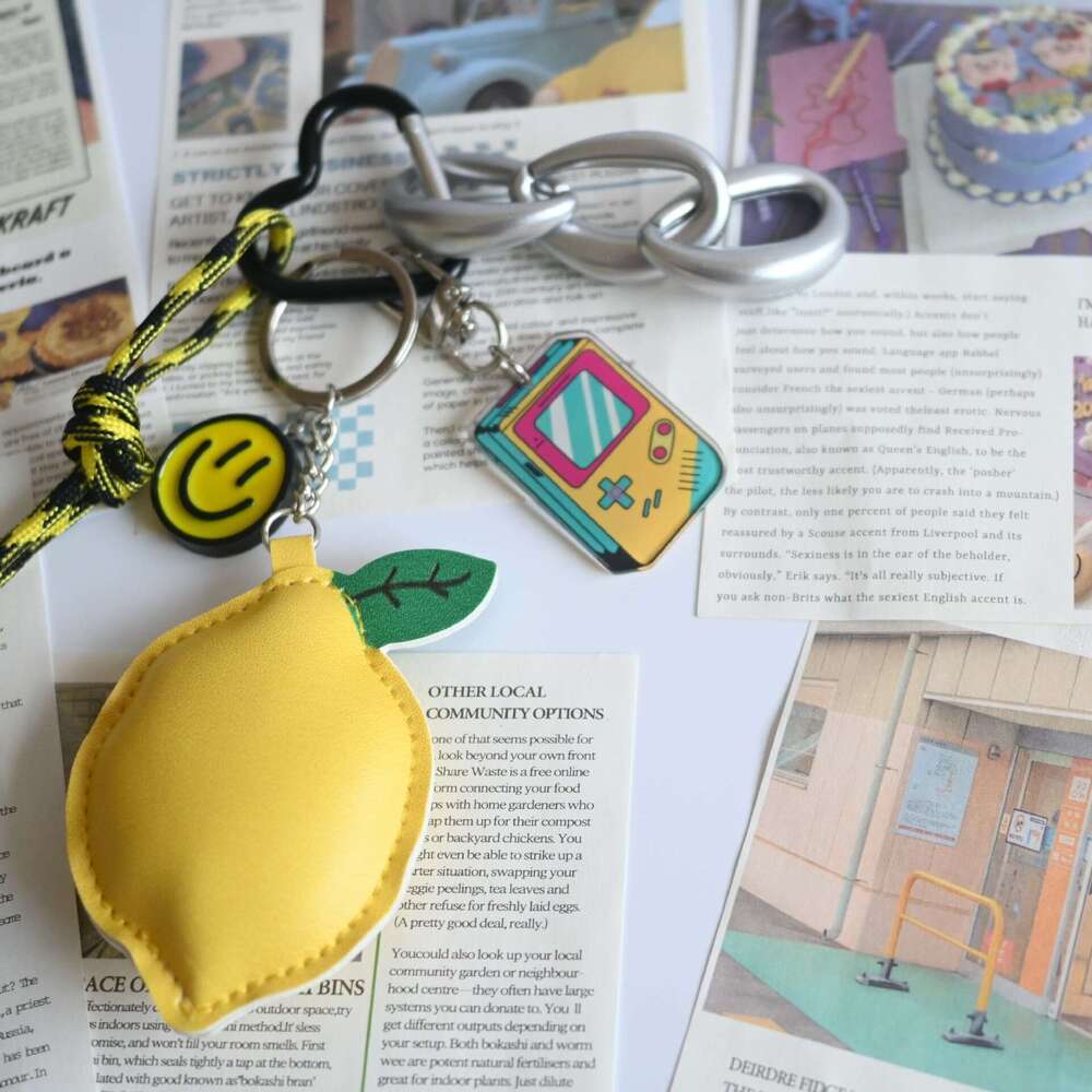 Fruit Lemon PU Leather Lanyard Women's Bag Pendant Game Console Smiley Face Charm Fresh Keychain