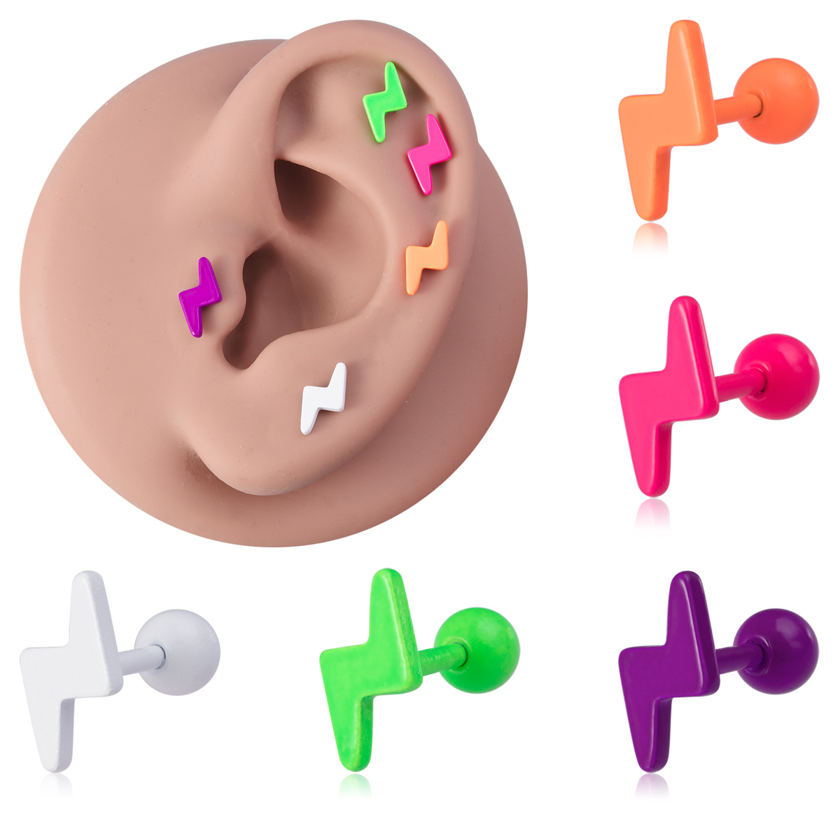 Baking paint stainless steel lightning stud earrings body piercing earrings jewelry wholesale