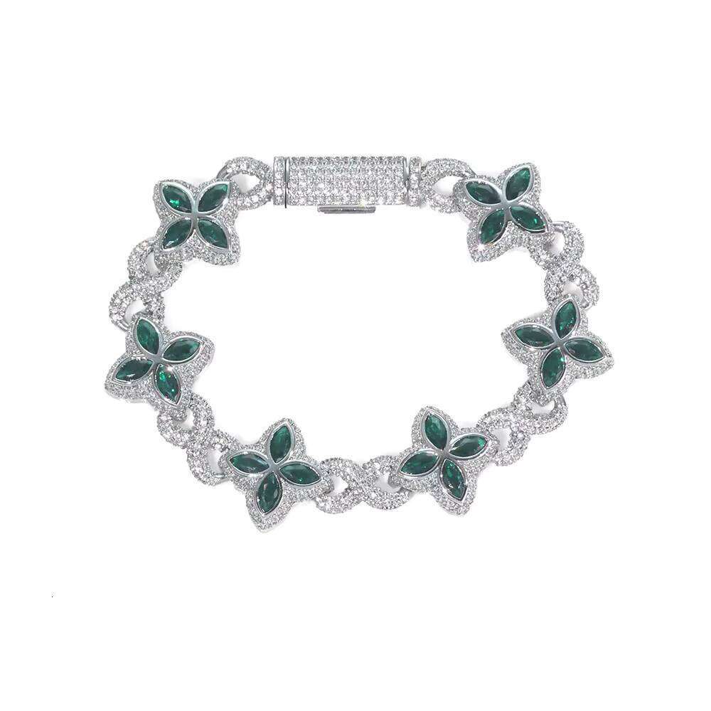 NUOYA Miami Cuban Bracelet Flower Cross Design Four Leaf Clover Infinity Chain Iced Out Colorful Zircon Hip Hop Jewelry