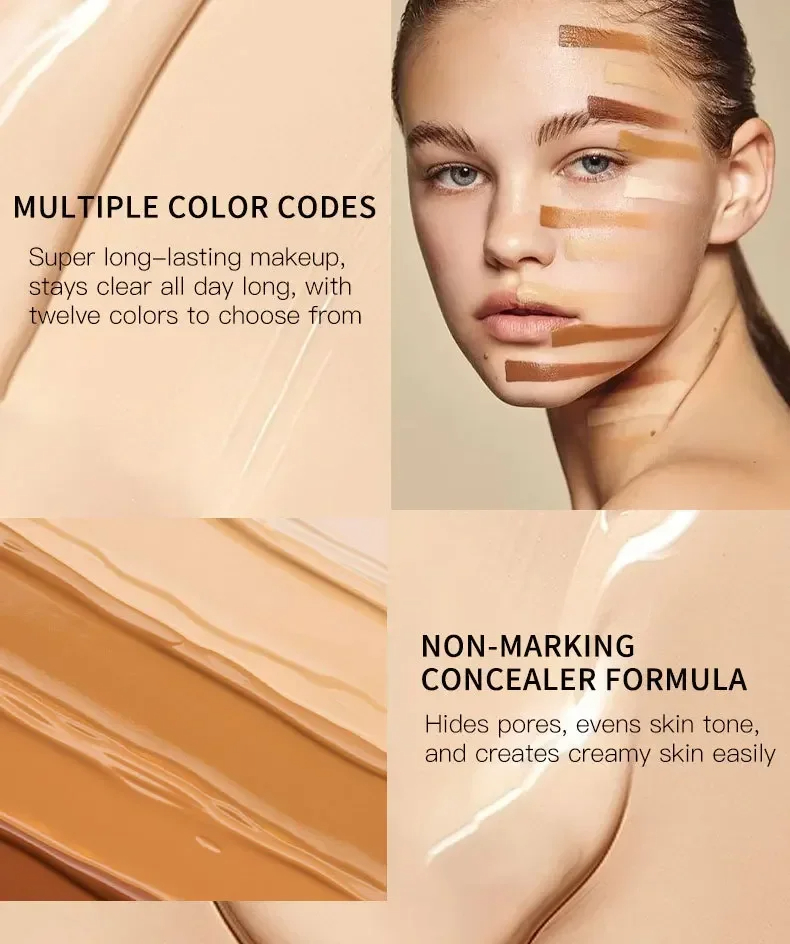 Liquid Foundation Long-lasting Waterproof Oil Control Moisture Long-lasting Concealer High Coverage Female Facial Cosmetics Liquid Foundation with Lon