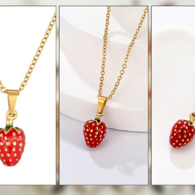Trendy Fruit Strawberry Stainless Steel Necklace for Women Simple High-End Feel Non-Fading Pendant Niche Versatile Jewelry for Women