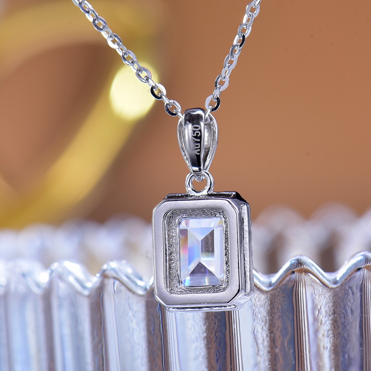 Elegant Micro-Pave Emerald-Cut Moissanite Pendant - Sparkling Gem with Graceful Design, Ideal Gift for Women, Symbol of Sophistication