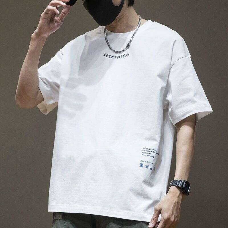 Designer T Shirt Summer Trendy Hong Kong Style Versatile Pure Cotton Short Sleeve T-Shirt For Men, Ins Trendy Brand High Street Loose Design Sense Nic