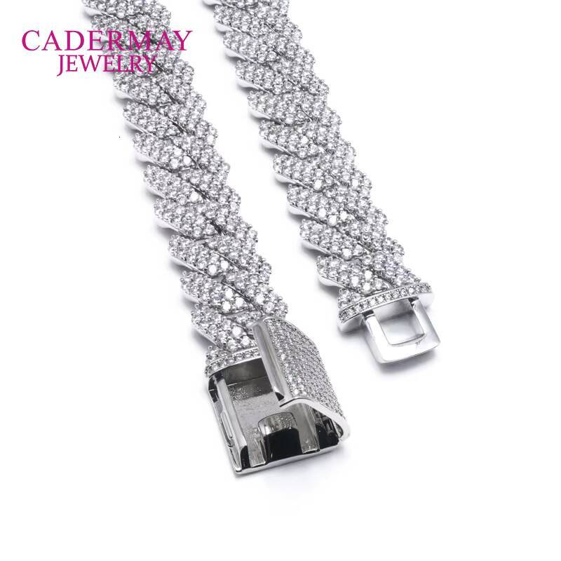 Cadermay Hip Hop Jewelry 14mm Round Moissanite Diamond Pure 925 Silver Cuban Link Chain Necklace Coutom Price